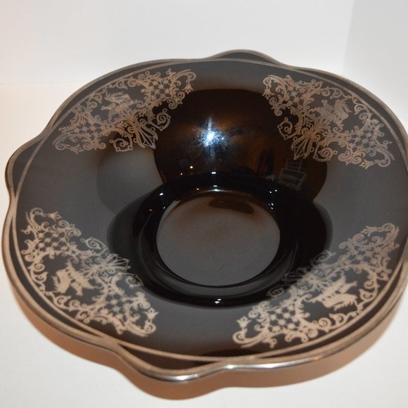Source Unknown | Dining | Black Glass Silver Color Inlay Unmarked ...